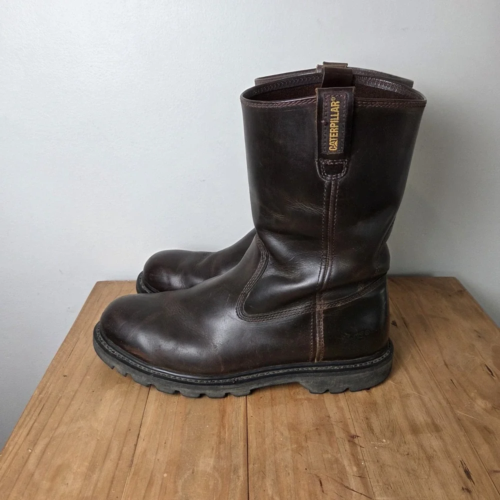 CAT Caterpillar Revolver P72191 Mens 11.5 Wide Brown Leather Pull On Work Boots